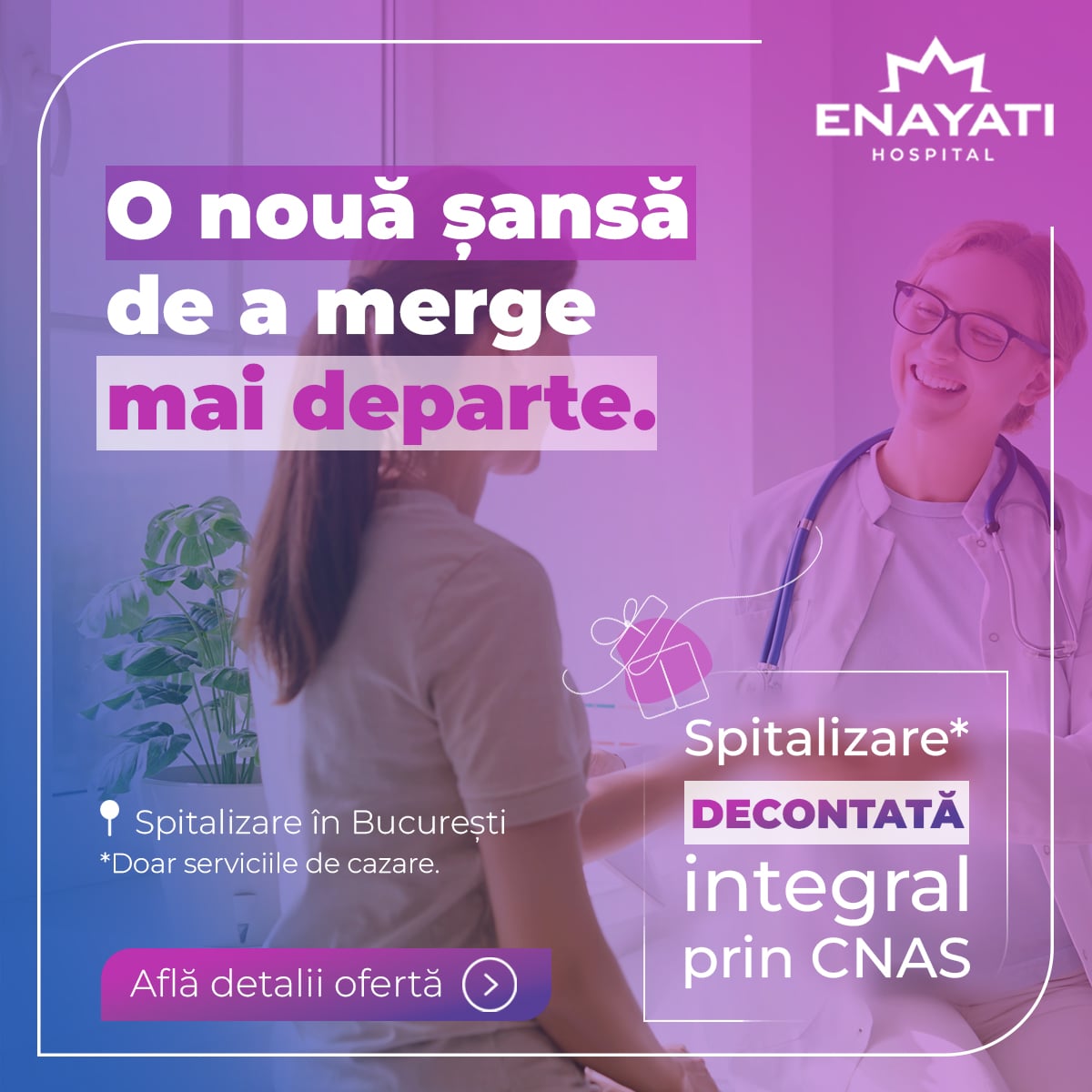 Spitalizare* decontată integral prin CNAS, în Enayati Hospital – o nouă șansă de a merge mai departe
